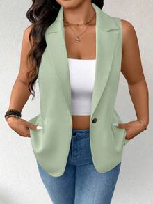 Elenzga Áo blazer mỏng nhẹ, tối giản, không tay dành cho nữ cỡ lớn - màu xanh lá - Xem 6
