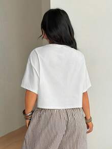 Coolane Áo thun crop nữ size lớn phong cách đường phố vintage Y2K hip-hop casual mặc hàng ngày đi chơi xuân hè in hình môi - trắng - Xem 4