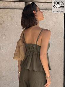 Siren Gaze Women's Solid Color Minimalist Camisole Top And Pants 2 Pieces Set - Army Green - View 2