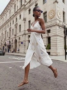 Maija Váy in họa tiết đen trắng cho nữ, váy đi biển hở lưng bohemian thời trang, thích hợp cho kỳ nghỉ hè và ngày lễ - Đen và trắng - Xem 3