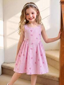 Emery Rose Kids Emery Rose Kids Váy hai dây dệt kẻ sọc thường ngày cho bé gái - Hồng - Xem 5