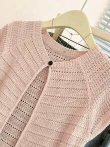 Franclia New Arrival Niche Design Striped Round Neck Unique Versatile Slim Fit Cardigan For Women - Baby Pink - View 5