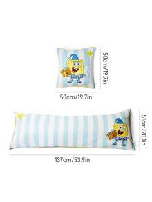 SpongeBob SquarePants | SHEIN 1个装饰卡通图案枕套，透气光滑面料，舒适保暖，可机洗，多种尺寸可选，适合不同枕头，是馈赠佳品。 - 藍白色 - 查看 3