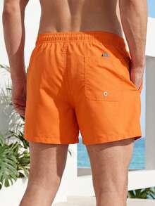 Palasendo Men Drawstring Waist Slant Pocket Swim Trunks - Orange - View 2