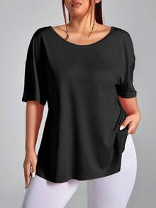 SHEIN Velisys Plus Size Women's Solid Color Sports Backless Short Sleeve T-Shirt - Multicolor - View 4