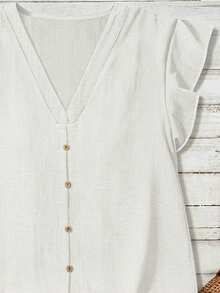 EMERY ROSE Women's Summer Textured Shirt, Versatile Vacation Off-White Boho Casual - White - View 3