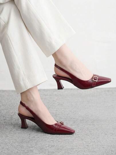 CUCCOO BIZCHIC Zapatos de oficina elegantes para mujer con puntera cuadrada, hebilla de metal, versátiles, de tacón alto, para el trabajo y el uso diario, de punta cerrada