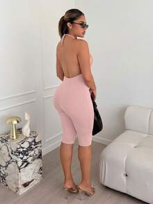 Maria Perezxox 无缝针织露背性感连体裤 - 淺粉色 - 查看 2