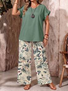 EMERY ROSE Casual Tropical Floral Print Plus Size 2 Pieces Set - Multicolor - View 5