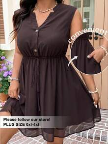 SHEIN EZwear 巧克力棕色雪纺无袖休闲加大码连衣裙 - 巧克力棕 - 查看 1