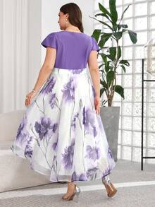 Reflora 大码女士优雅印花连衣裙，夏季婚礼宾客礼服 - 彩色 - 查看 3