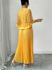 Elenzga Women's Butterfly Applique Pleated Hem Wedding/Birthday Party Dress, Autumn - Orange - View 2