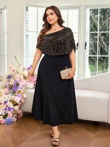 Modelyn Vestido ajustado de punto con estampado de leopardo negro y parches, talla grande y elegante - Negro - Ver 5