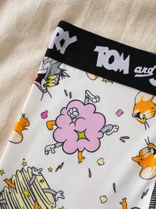 TOM & JERRY X SHEIN Men's Letter Waistband Casual Cartoon Boxer Briefs - White - View 3