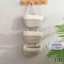 1pc Three-Tier Hanging Rope Storage Basket - Removable Decorative Storage Rack, Suitable For Living Room, Bathroom, And Bedroom, Over-The-Door Hanging Storage Basket With Multiple Storage Compartments - multicolor - View 1