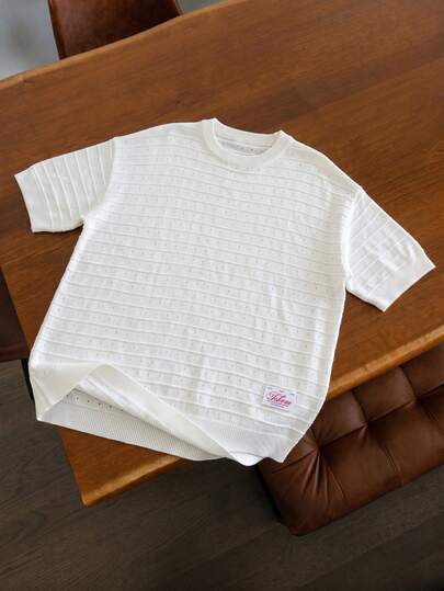TOKVUE Men's Solid Color Applique Round Neck Casual Short Sleeve Knit Top, Summer