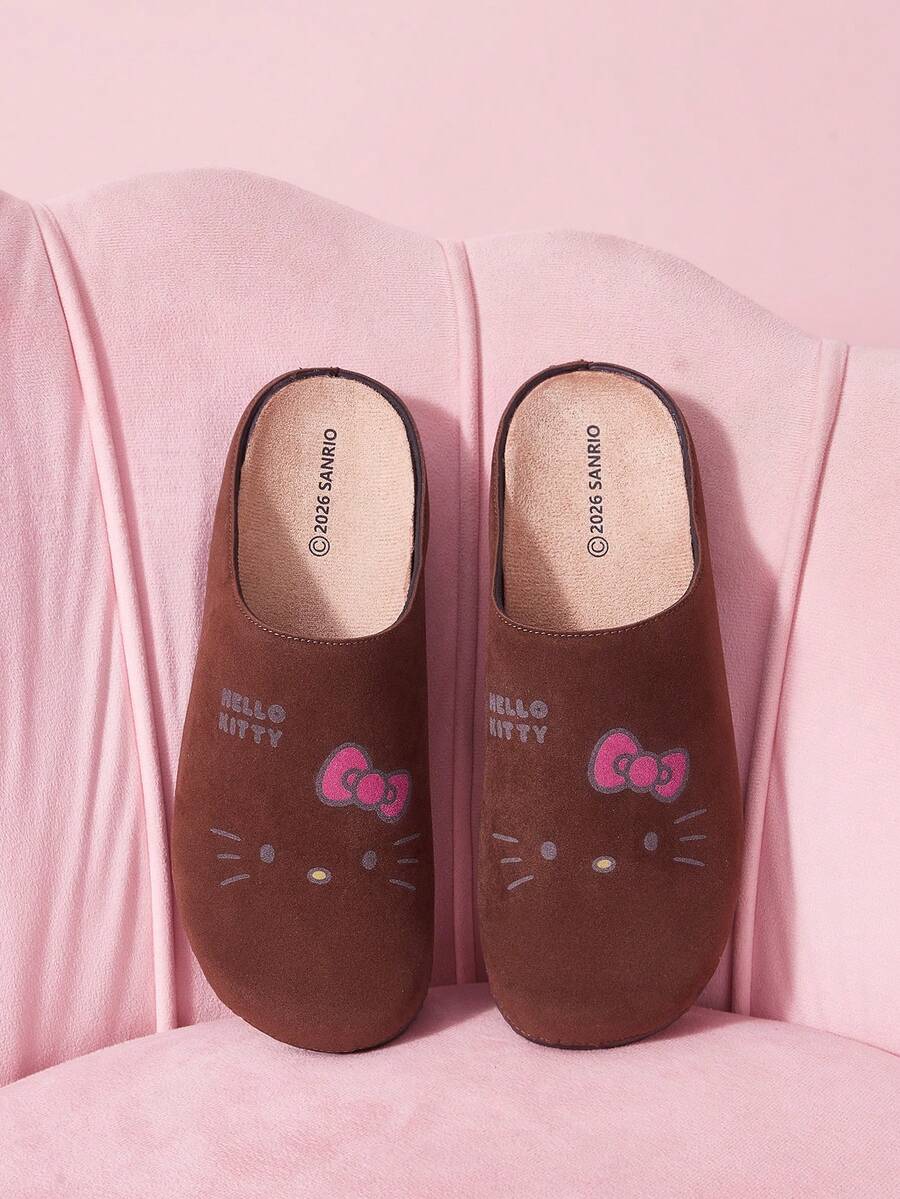 HELLO KITTY AND FRIENDS | SHEIN 女款印花時尚圖案平底鞋戶外辦公室海灘女鞋 - 咖啡棕 - 查看 1
