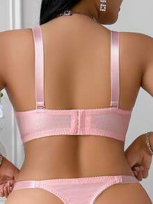 SHEIN Elacene Plus Size Embroidered Underwire Bra Hot Pink Summer - Pink - View 2