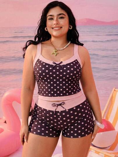 Swim SPRTY Plus Size Women Random Printed Polka Dot Sports Surfing Shorts