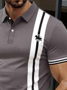 Manfinity Dauomo Áo polo nam kẻ sọc, thích hợp mặc thường ngày, công sở, đi làm hoặc hoạt động ngoài trời. - Nhiều màu - Xem 4