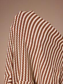Lazeform Women's Casual Textured Striped Jacquard Round Neck Cardigan Short Sleeve Pants Pajama Set, Plus Size Lounge Brown Summer - Coffee Brown - View 8