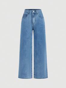 SHEIN MOD Women's Bow Decor Tube Top And Wide Leg Jeans Casual Y2k Cute Suit Back-To-School Everyday Date Sky Blue Aqua Blue Summer - Blue - View 6