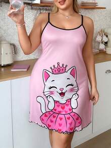 Slumberry CURVE Áo ngủ hai dây cỡ lớn in hình mèo hoạt hình dễ thương. - Nhiều màu - Xem 1