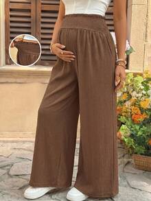 SHEIN Quần bầu dáng rộng cạp chun, túi chéo - màu nâu - Xem 5