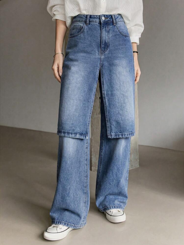 Women's Casual Fashion Street Loose Wide-Leg Jeans Business Casual Woman