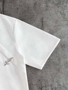 AXEPEAK Men's Metal Decor Round Neck White Short Sleeve T-Shirt, Summer - White - View 3