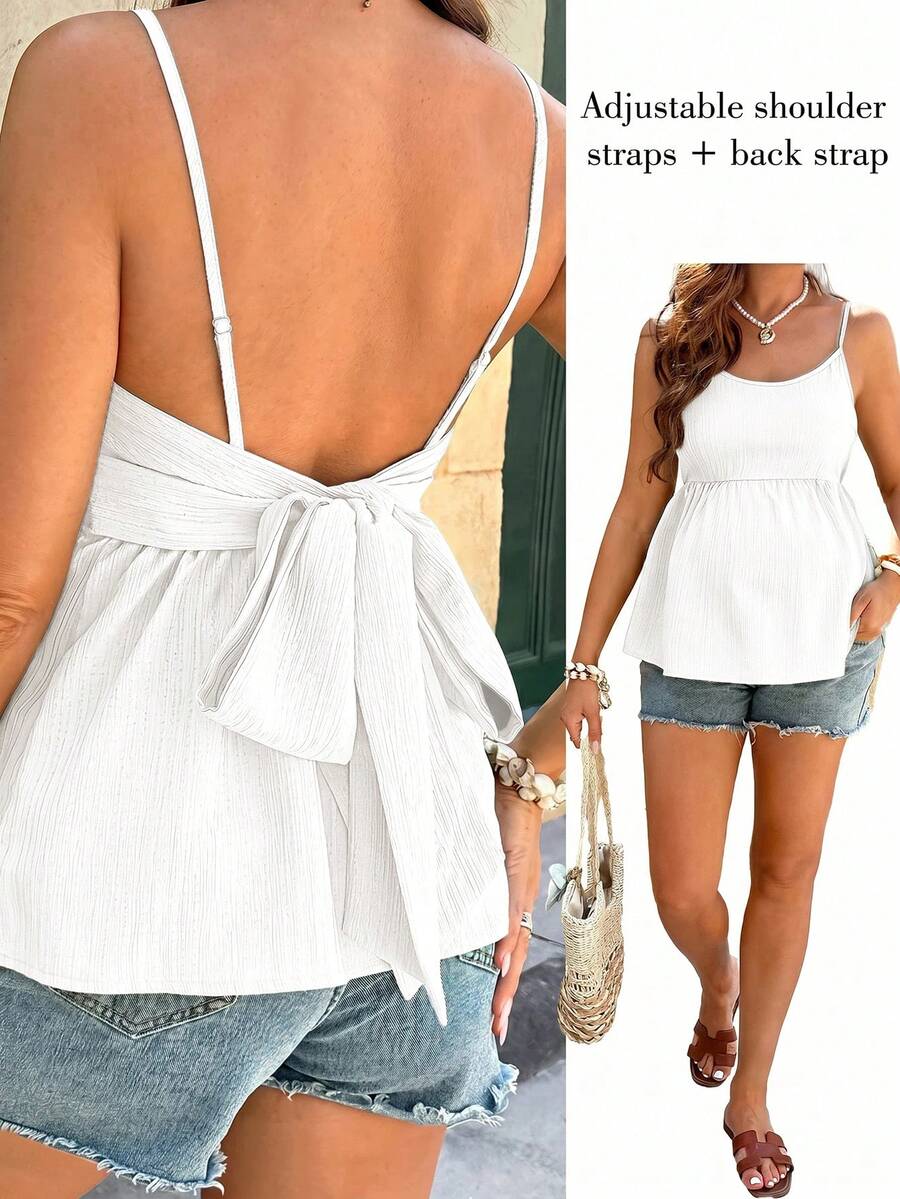 SHEIN Maternity Solid Color Back Knot Design Casual Camisole Tank Top - White - View 1