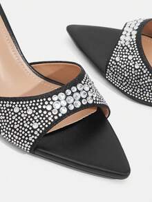 CUCCOO TILAWA Sandale stiletto decorative cu cristale și diamante pentru femei, la modă și fermecătoare, negre, din material strălucitor, cu vârf ascuțit, confortabile și casual, potrivite pentru petreceri, nunți, ținute de primăvară, vară și toamnă - Noapte liniștită - Vizualizare 7