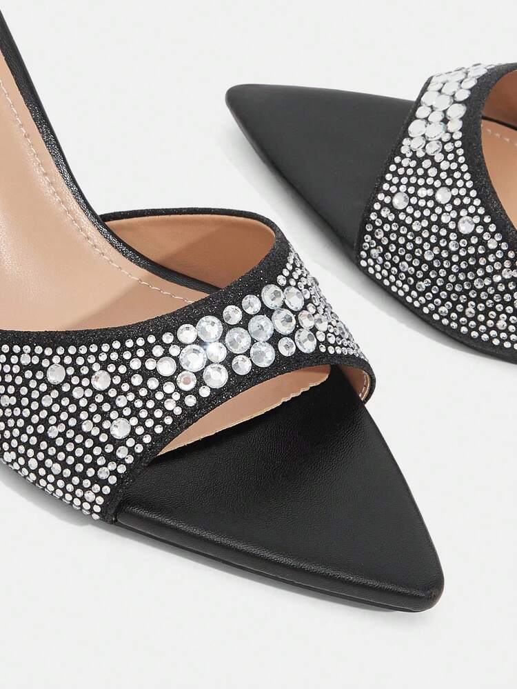 CUCCOO TILAWA Women's Fashionable And Charming Crystal Diamond Decorative Stiletto Sandals, Black, Glitter Material, Pointed Comfortable And Casual, Suitable For Parties, Weddings, Spring, Summer And Autumn Wear