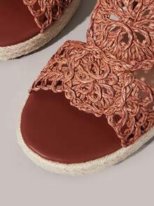 Styleloop Giày nữ, màu nâu, giày rơm đan bằng dây gai dầu, sandal đế xuồng, giày giúp tăng chiều cao, phong cách bohemian cho kỳ nghỉ. - màu nâu - Xem 5