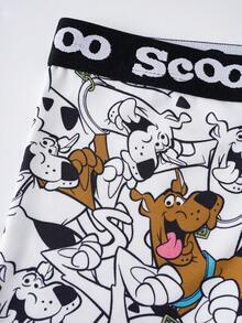 SCOOBY-DOO X SHEIN 男士字母卡通印花泳裤，适合夏季度假和海滩穿着 - 黑與白 - 查看 5