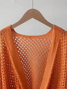 GlowEve Hollow V-Neck Tie Front Loose Fashionable Versatile Sexy Women Cardigan - Orange - View 5