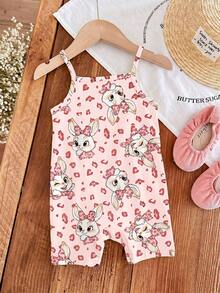 [RANDOM 4 PCS SEND 1 Pc] Pink Summer Cute Baby Girl Casual Strap Romper,Vintage Leopard Bow Cartoon Rabbit Graphic,Family Matching Korean Style Y2K - Multicolor - View 8