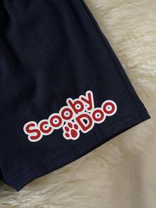 SCOOBY-DOO X SHEIN 男婴夏季休闲时尚街头日常通勤卡通条纹撞色印花短袖T恤和短裤套装 - 彩色 - 查看 9