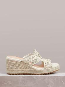 Styleloop Giày nữ, màu be, giày đế xuồng bằng dây gai dầu, sandal đế xuồng cao gót, giày bohemian giúp tôn chiều cao cho kỳ nghỉ. - Màu be - Xem 3