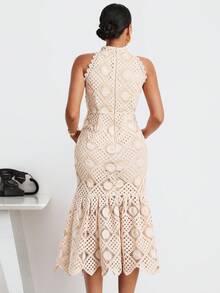 MaterniWear Khaki Maternity Dress With Heavy Lace Trim And Embroidered Ruffles - Elegant Summer Maternity Dress Babyshower - Apricot - View 3