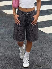 Quần short denim dáng rộng họa tiết da báo dành cho nữ tuổi teen - Nhiều màu - Xem 6