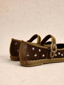 Rosivie Ladies Vintage Rivet Suede Mary Jane Flats - Camel - View 12