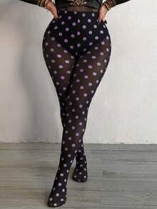 Whyspr Mesh Sheer Printed Elegant Retro Punk Goth Grunge Casual Cool Leggings For Plus Size Women - Multicolor - View 7