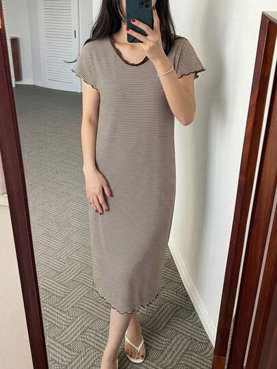 DAZY Đầm mặc nhà kẻ sọc thường ngày dành cho nữ
