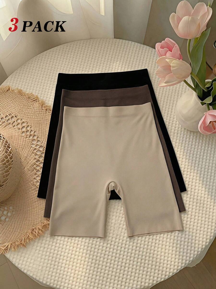 SHEIN MOD 女款無縫素色防走光短褲(3件/組),全天舒適 - 彩色 - 查看 1