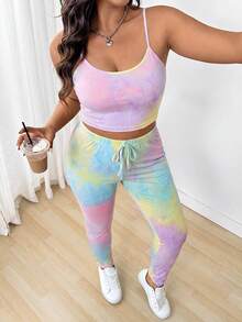 SHEIN EZwear 大码扎染印花吊带背心和裤子两件套（扎染图案随机） - 彩色 - 查看 5