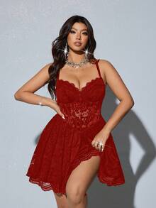 Viva Relle Women Summer Burgundy Autumn Girlism Night Out Club Dress,French Lace Bodycon Bust Mal Dress, Elegant Colorblock Fashion Chic Mesh Design Dress - Red - View 1