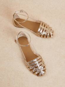 Rosivie 女款平底鏤空羅馬涼鞋 踝帶鞋 仿皮舒適女鞋 多條編織涼鞋 外出度假女鞋 防滑平底涼鞋 豬籠鞋 女款平底涼鞋 夏日必備 - 香檳色 - 查看 1