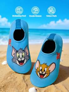 TOM & JERRY X SHEIN 幼兒與兒童戶外運動休閒時尚防滑水鞋，舒適透氣可愛卡通圖案沙灘鞋，女童粉色訓練鞋 - 淺藍 - 查看 2