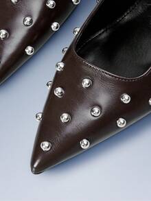 CUCCOO GRLICON Talons hauts décoratifs de style punk locomotive pour femmes avec rivets pointus marron. Tenue à la mode Y2K, parfaite pour les vacances, l'été et les voyages. - Tabac - Voir 4